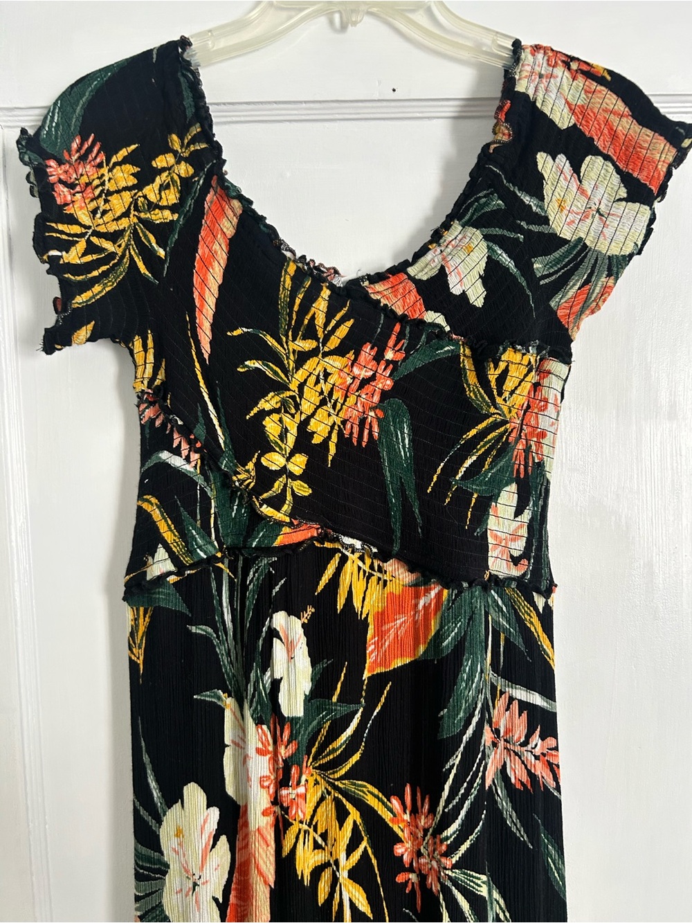 Maxi dress - Patrons of Peace Black Tropical Floral Off-Shoulder Size Large - Picture 2 of 7